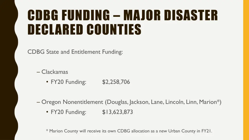 cdbg funding major disaster declared counties