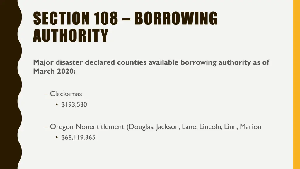 section 108 borrowing authority