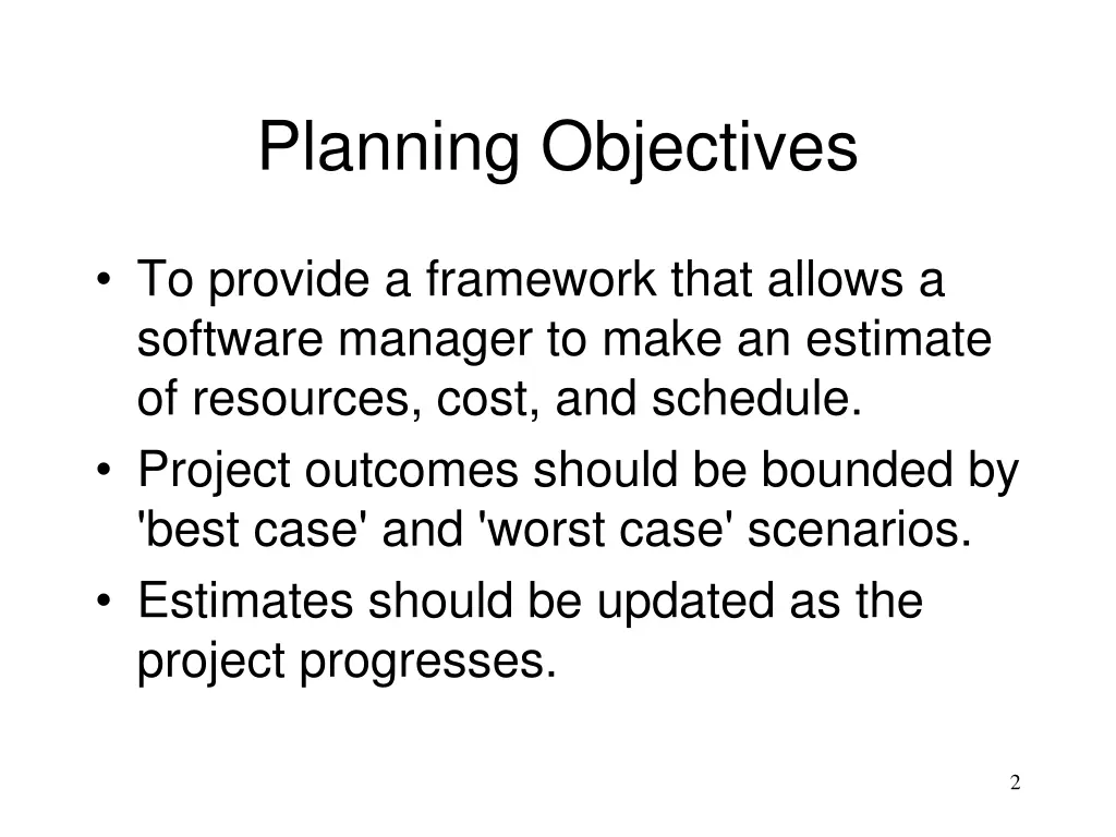 planning objectives