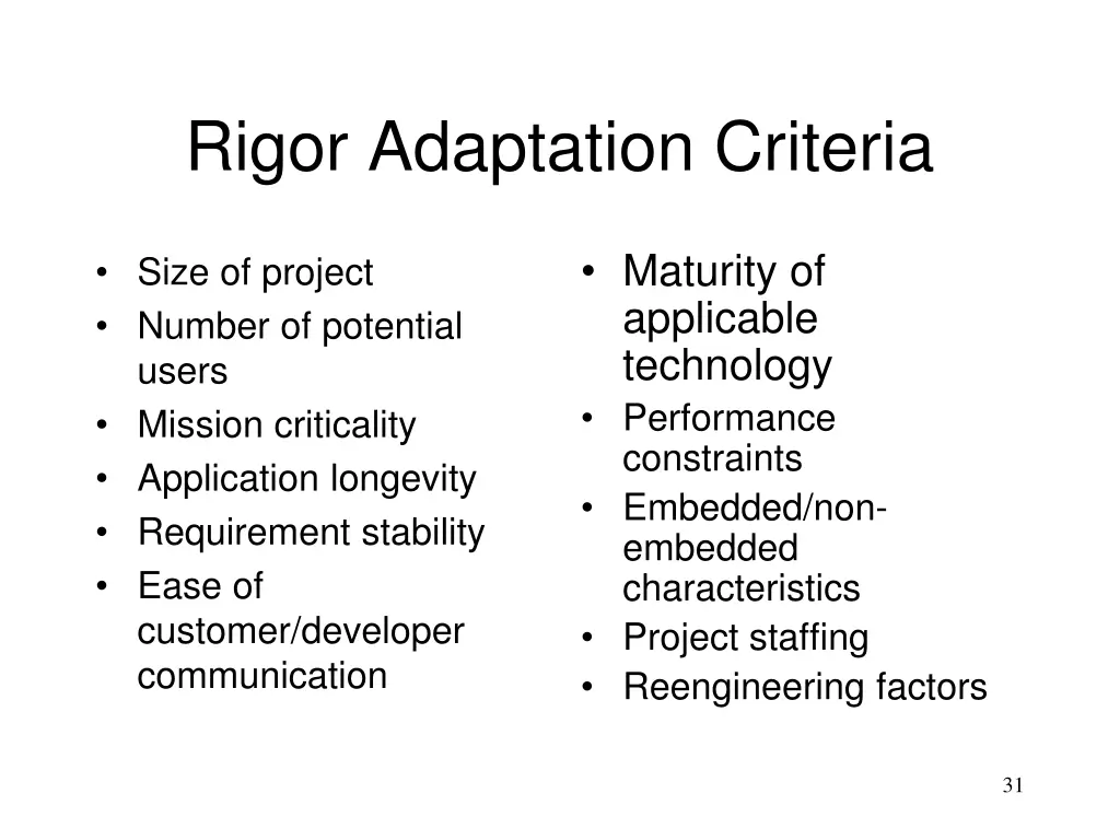 rigor adaptation criteria