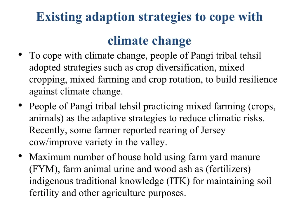 existing adaption strategies to cope with climate