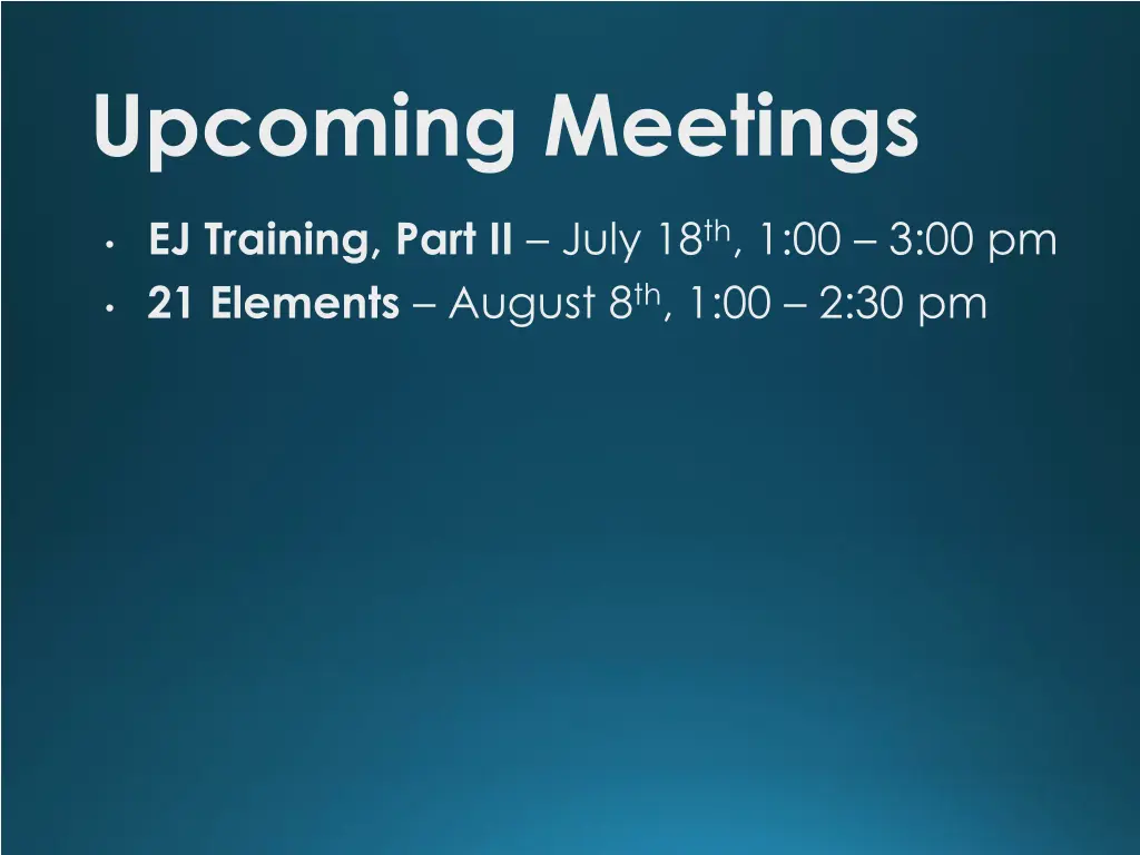 upcoming meetings