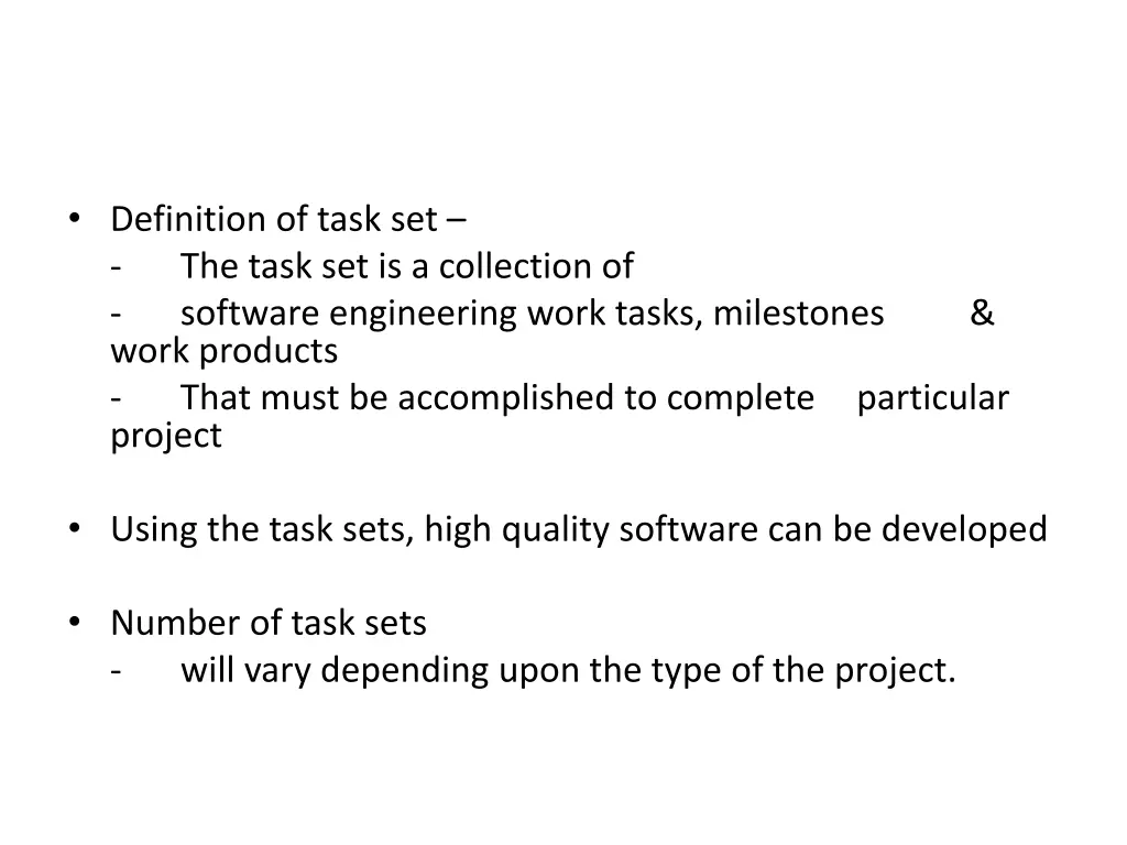 definition of task set the task