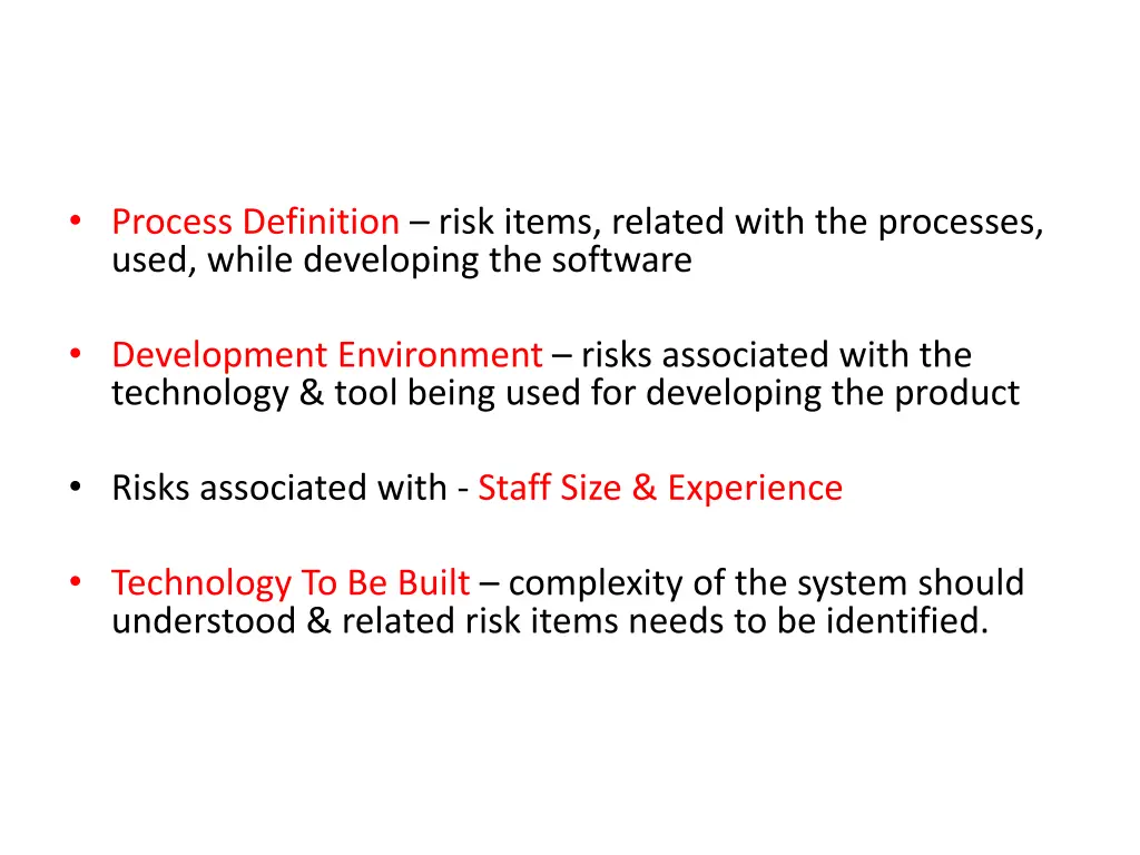 process definition risk items related with