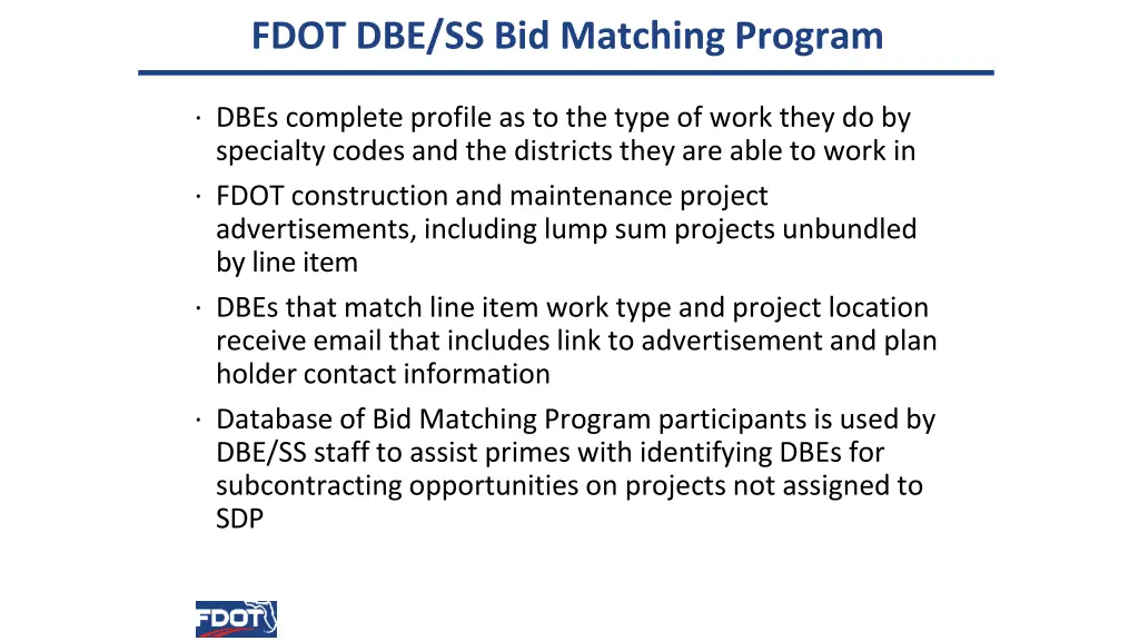 fdot dbe ss bid matching program