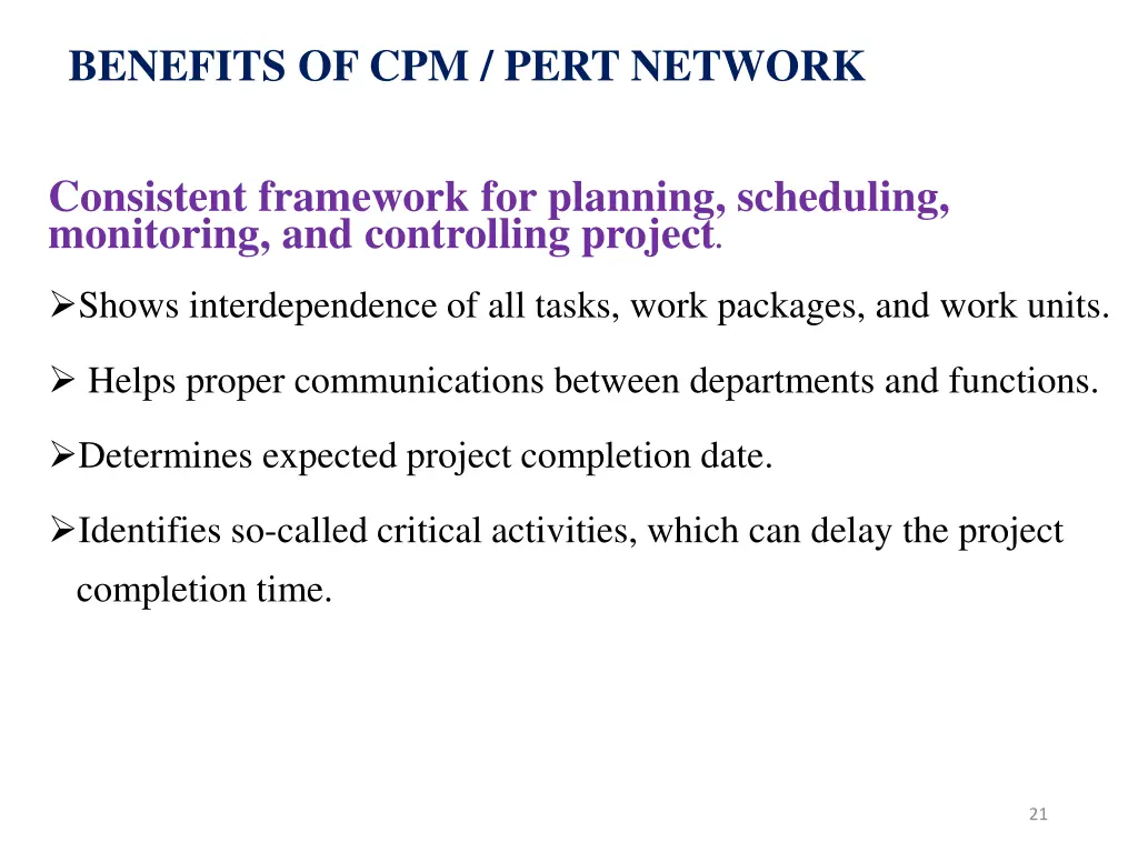 benefits of cpm pert network