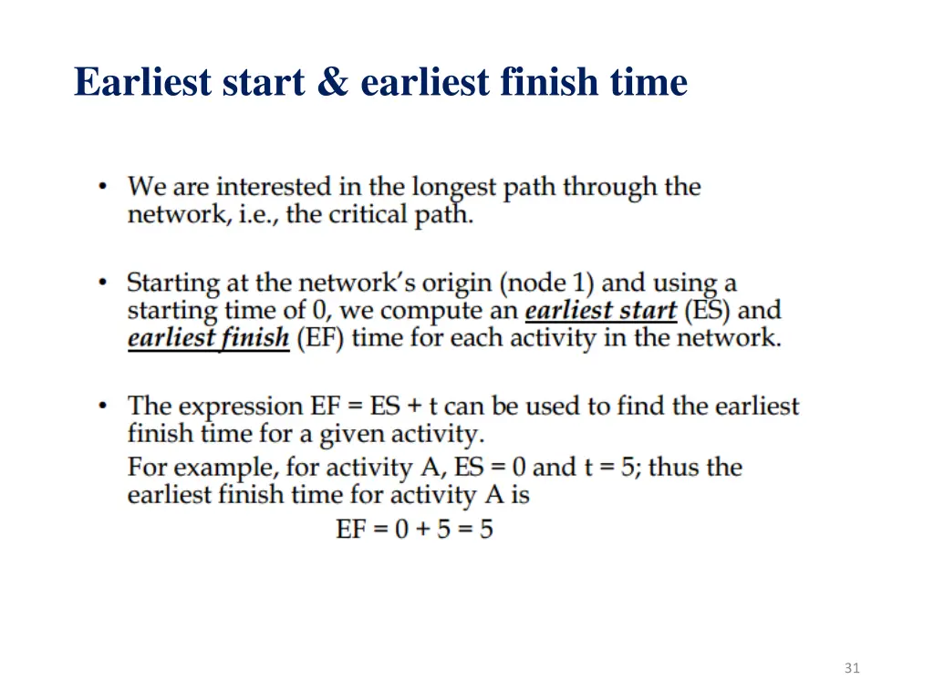 earliest start earliest finish time