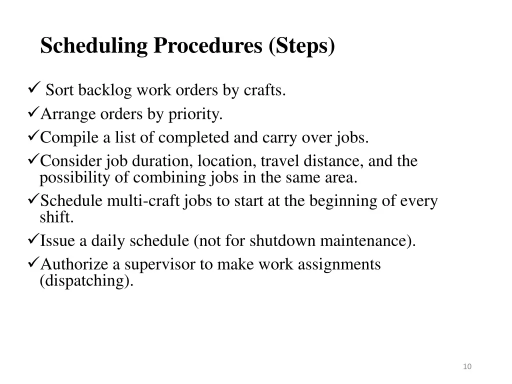 scheduling procedures steps