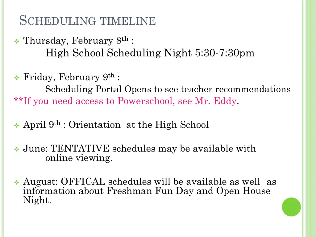 s cheduling timeline
