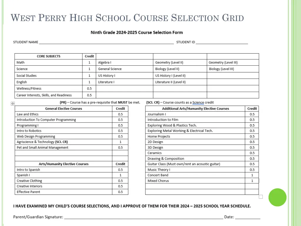 w est p erry h igh s chool c ourse s election