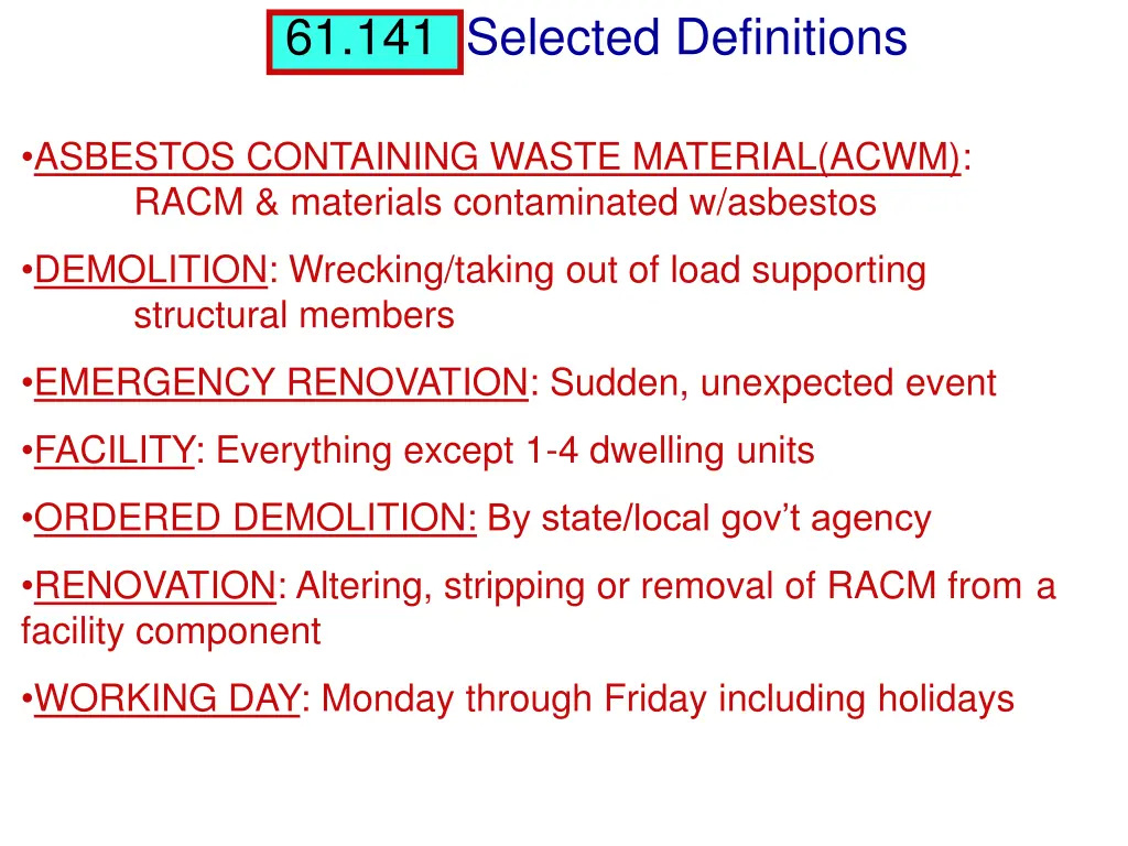 61 141 selected definitions