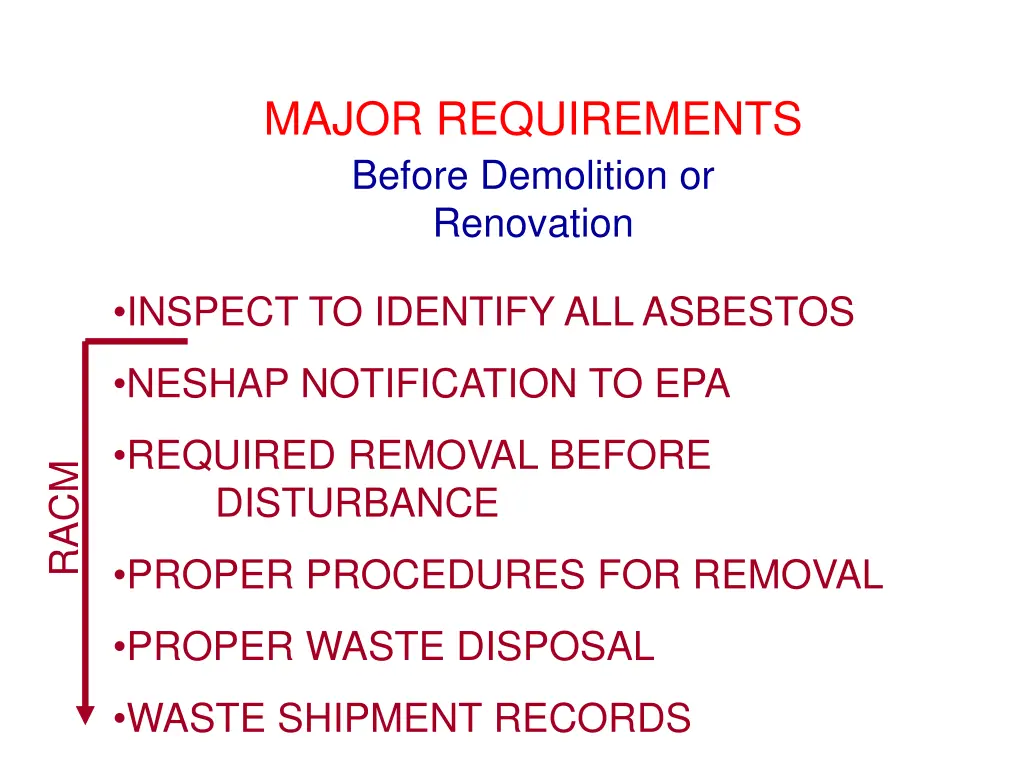 major requirements before demolition or renovation