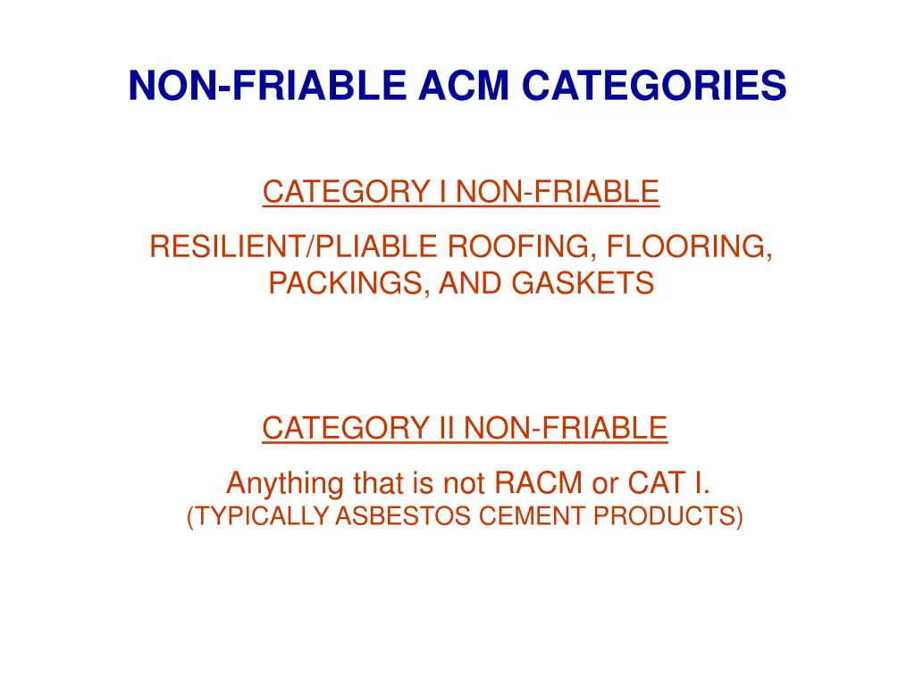 non friable acm categories