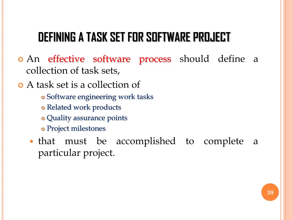 defining a task set for software project 1