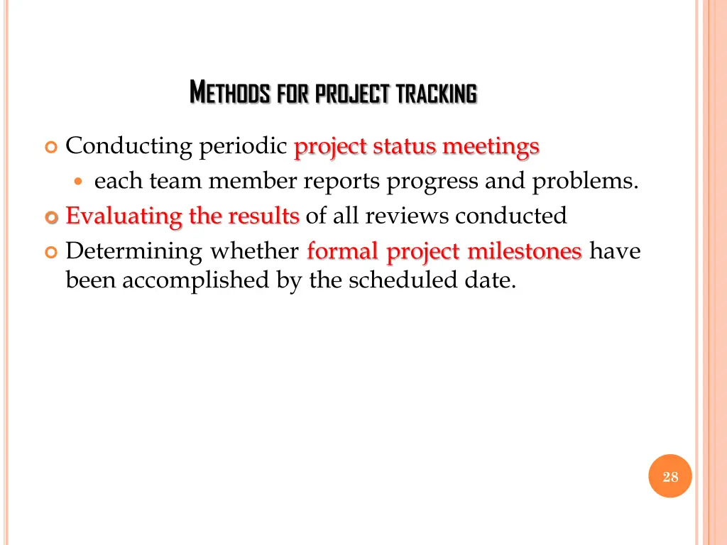 m ethods for project tracking