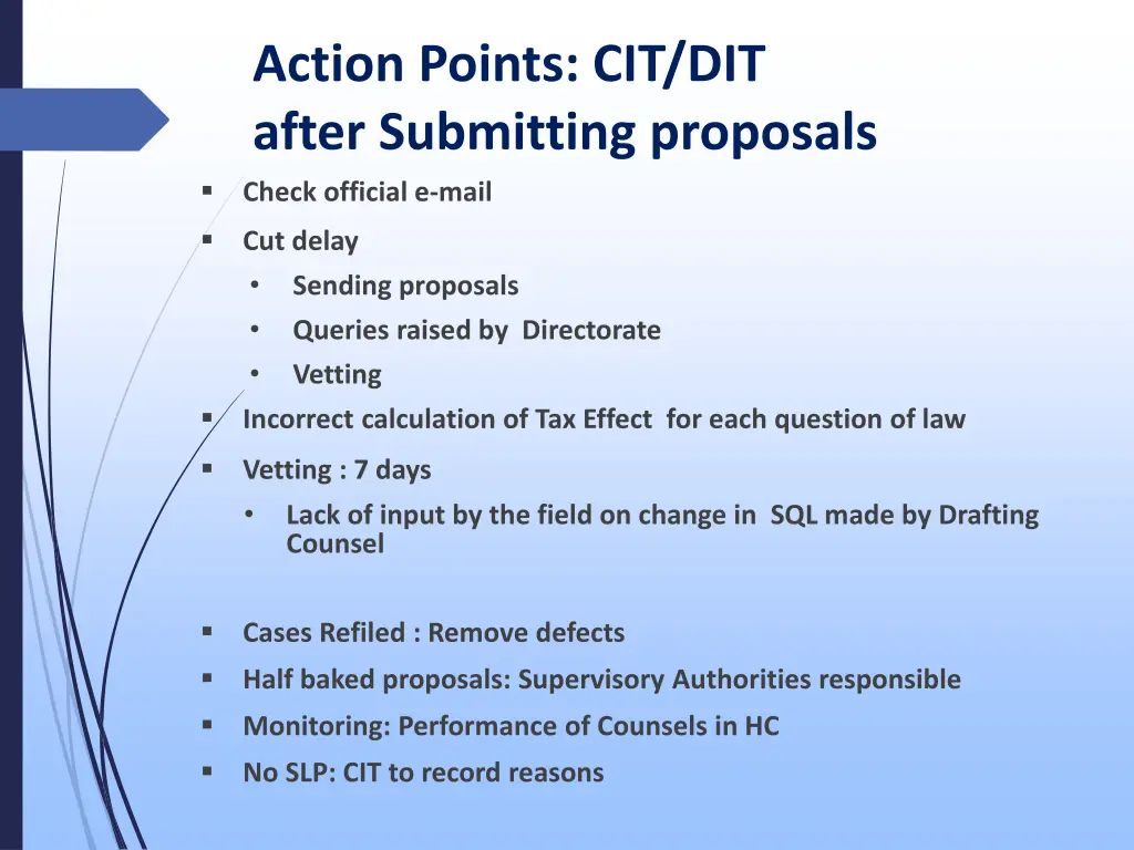 action points cit dit after submitting proposals