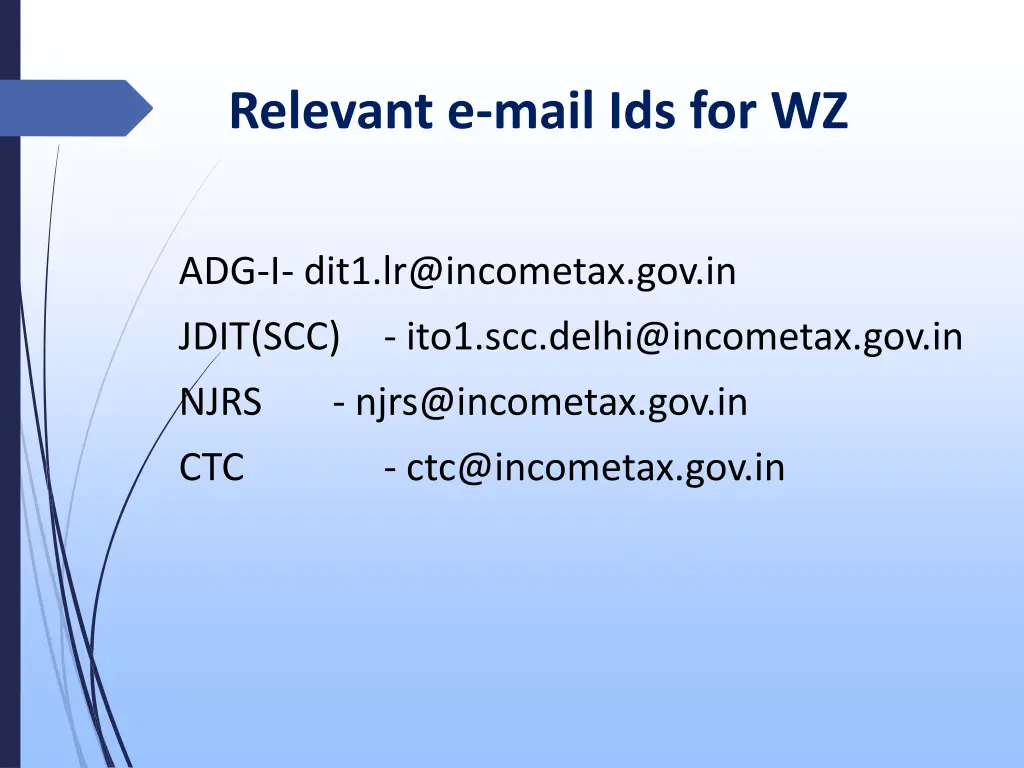 relevant e mail ids for wz