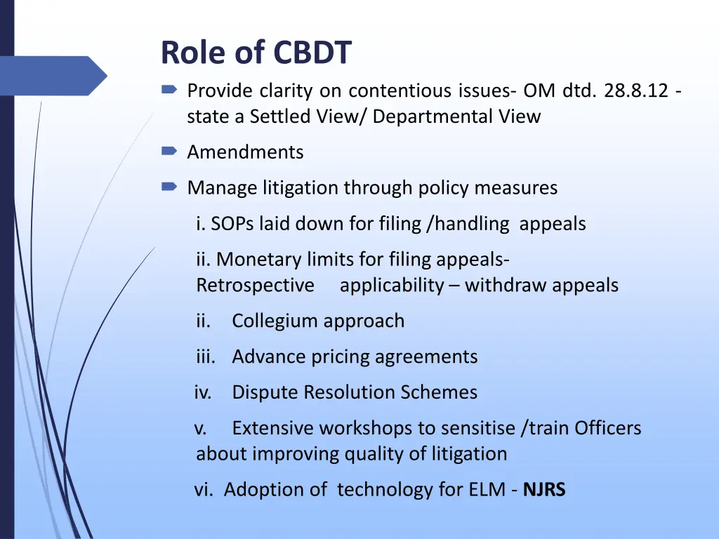 role of cbdt provide clarity on contentious