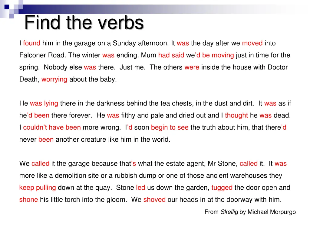 find the verbs 1