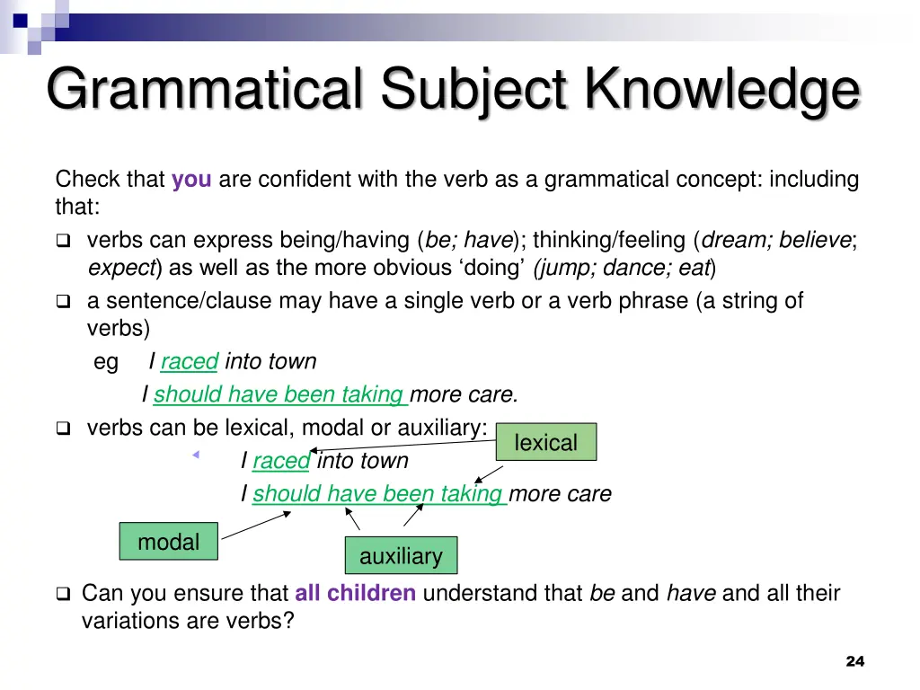 grammatical subject knowledge