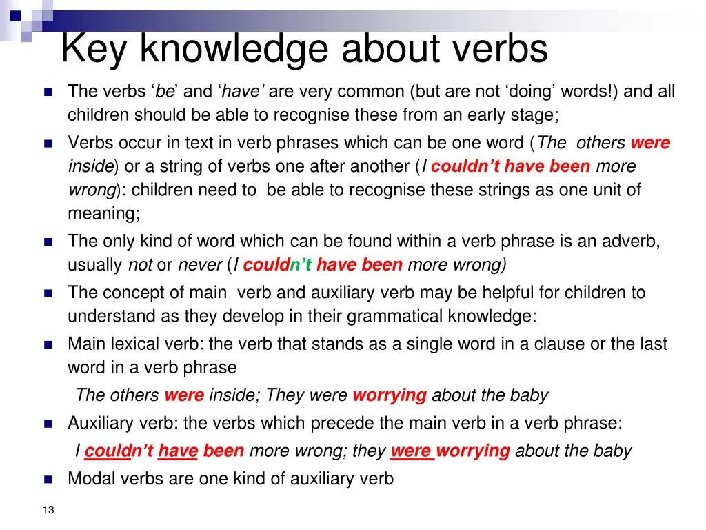 key knowledge about verbs