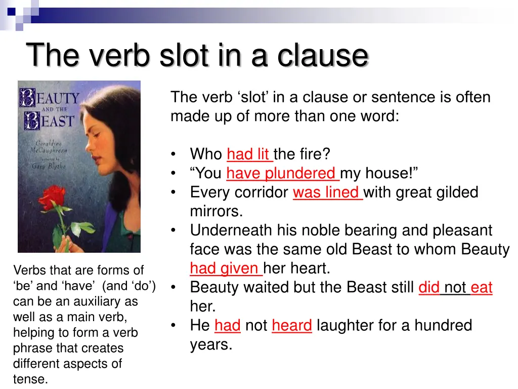 the verb slot in a clause 2