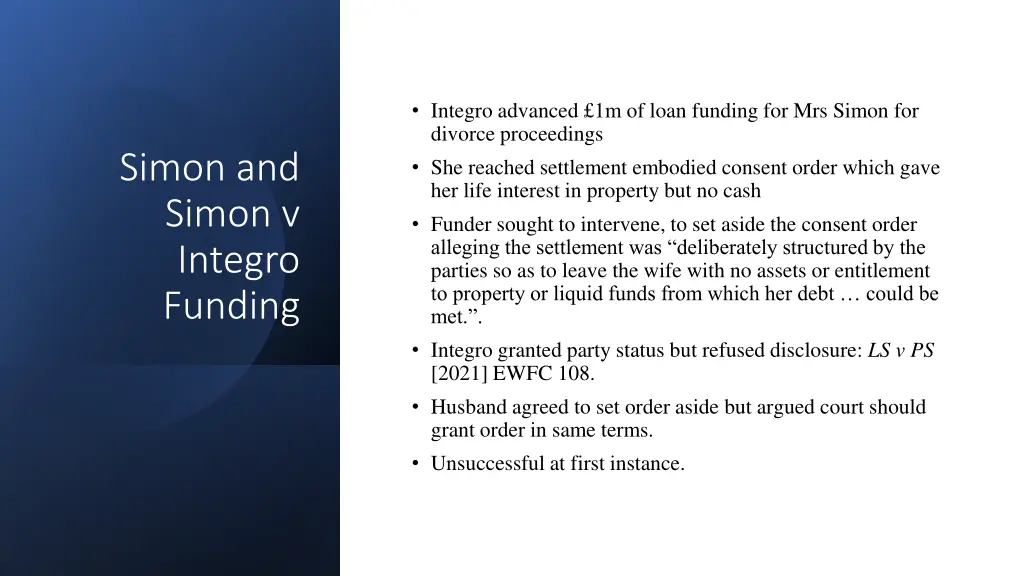 integro advanced 1m of loan funding for mrs simon