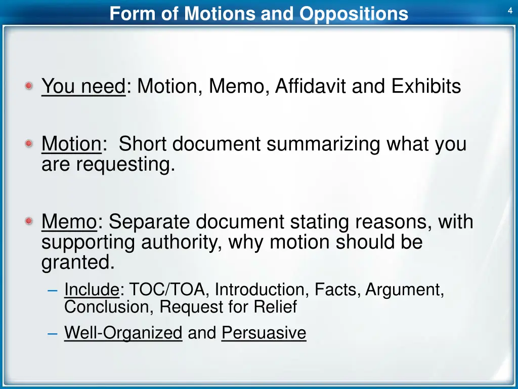 form of motions and oppositions