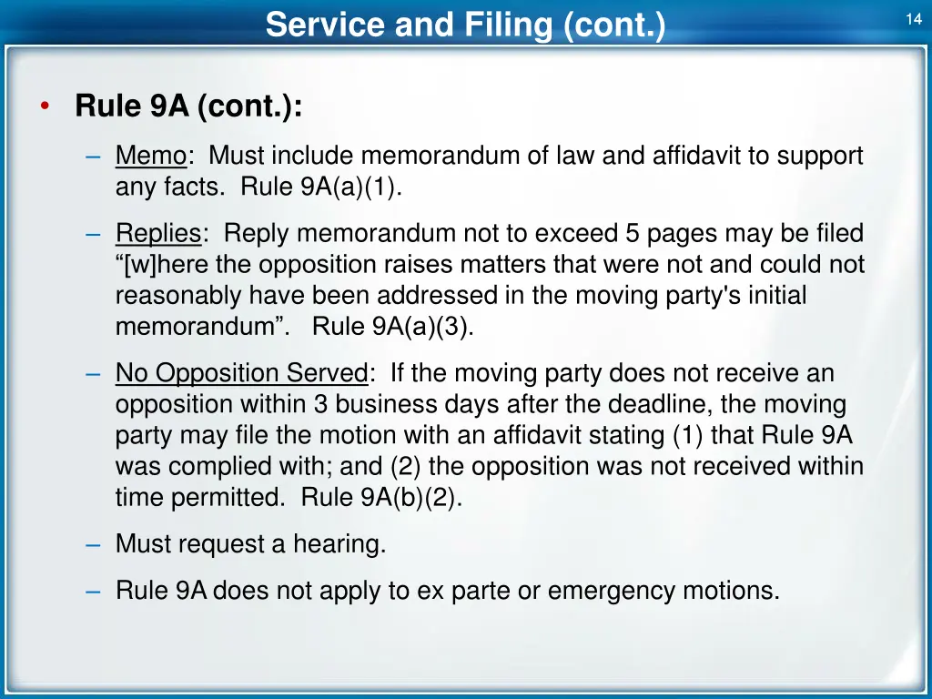 service and filing cont