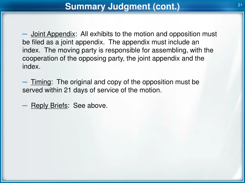 summary judgment cont 1