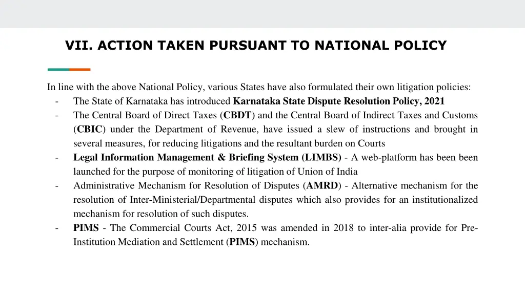 vii action taken pursuant to national policy