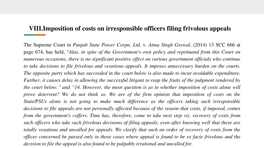 viii imposition of costs on irresponsible