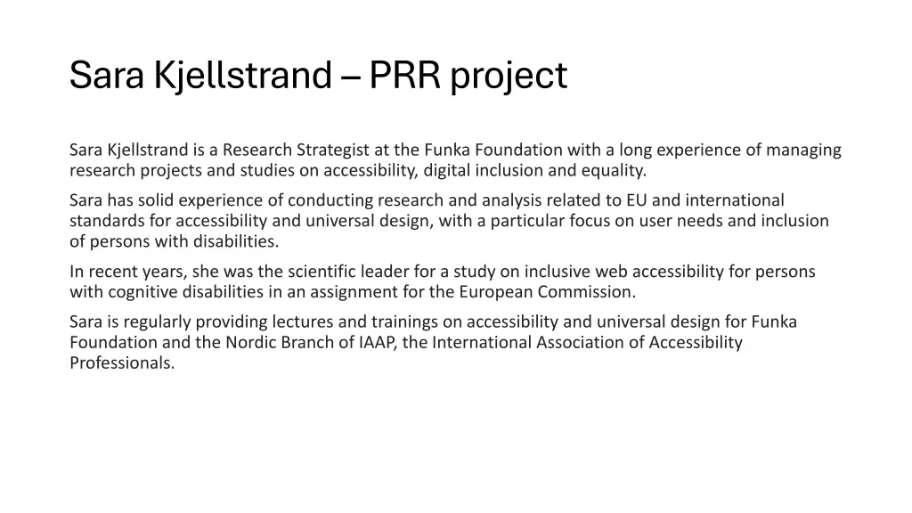 sara kjellstrand prr project