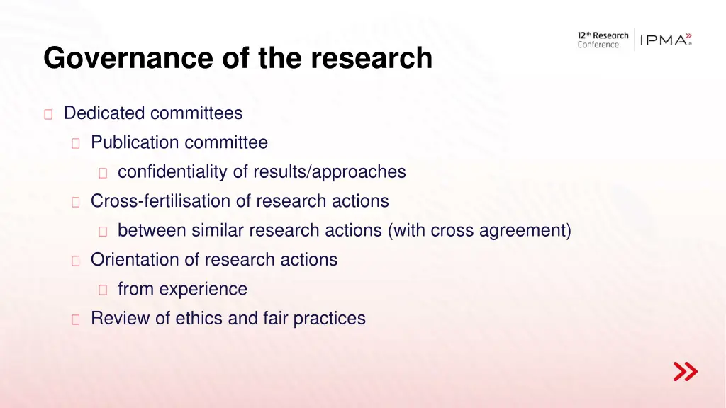 governance of the research