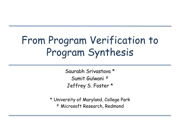 from program verification to program synthesis