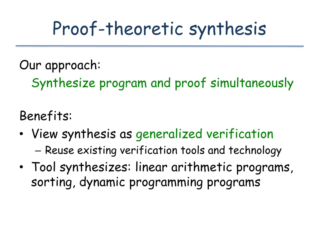 proof theoretic synthesis