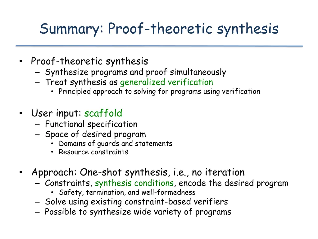 summary proof theoretic synthesis