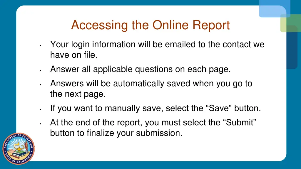 accessing the online report