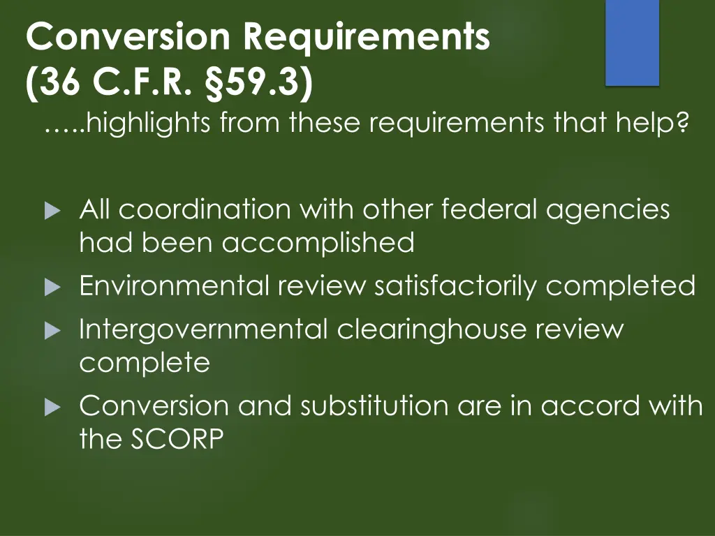 conversion requirements 36 c f r 59 3 highlights