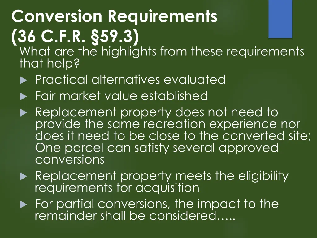 conversion requirements 36 c f r 59 3 what