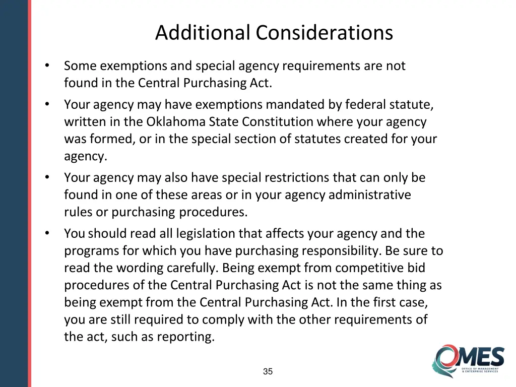 additional considerations