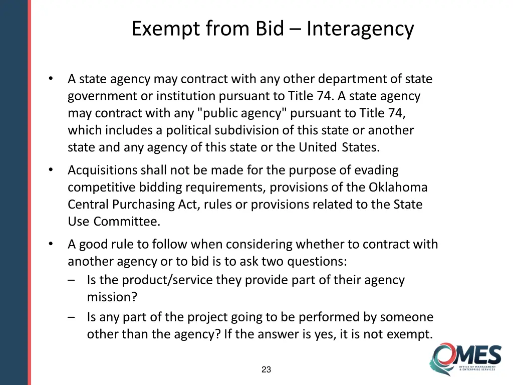 exempt from bid interagency