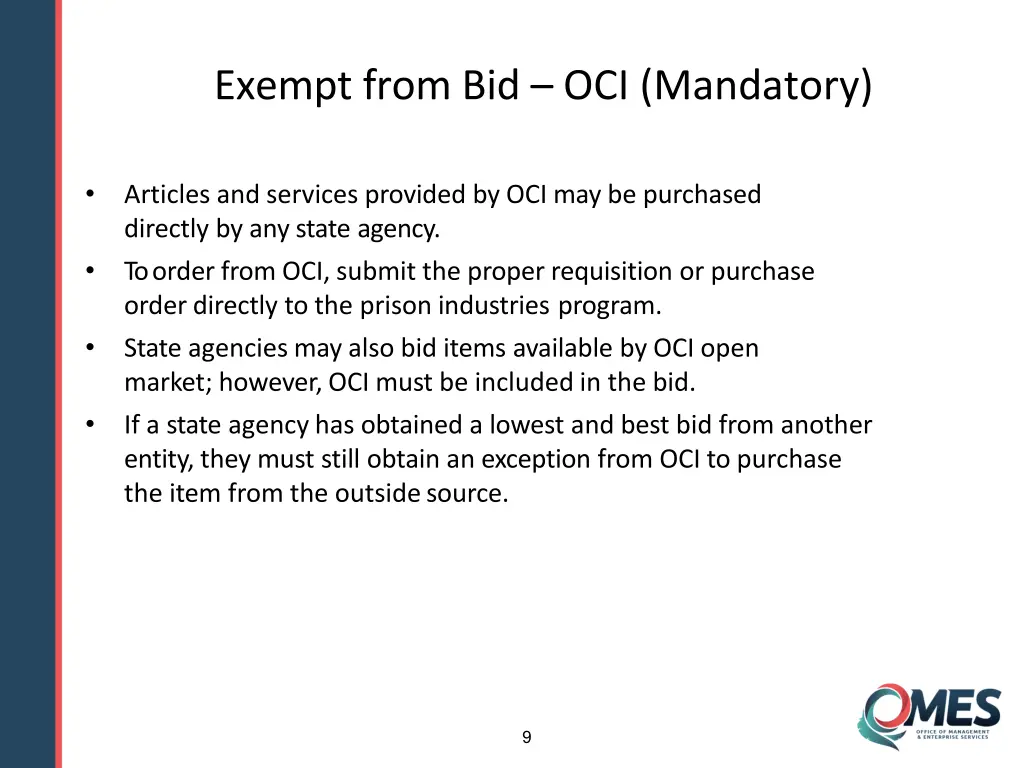 exempt from bid oci mandatory 1