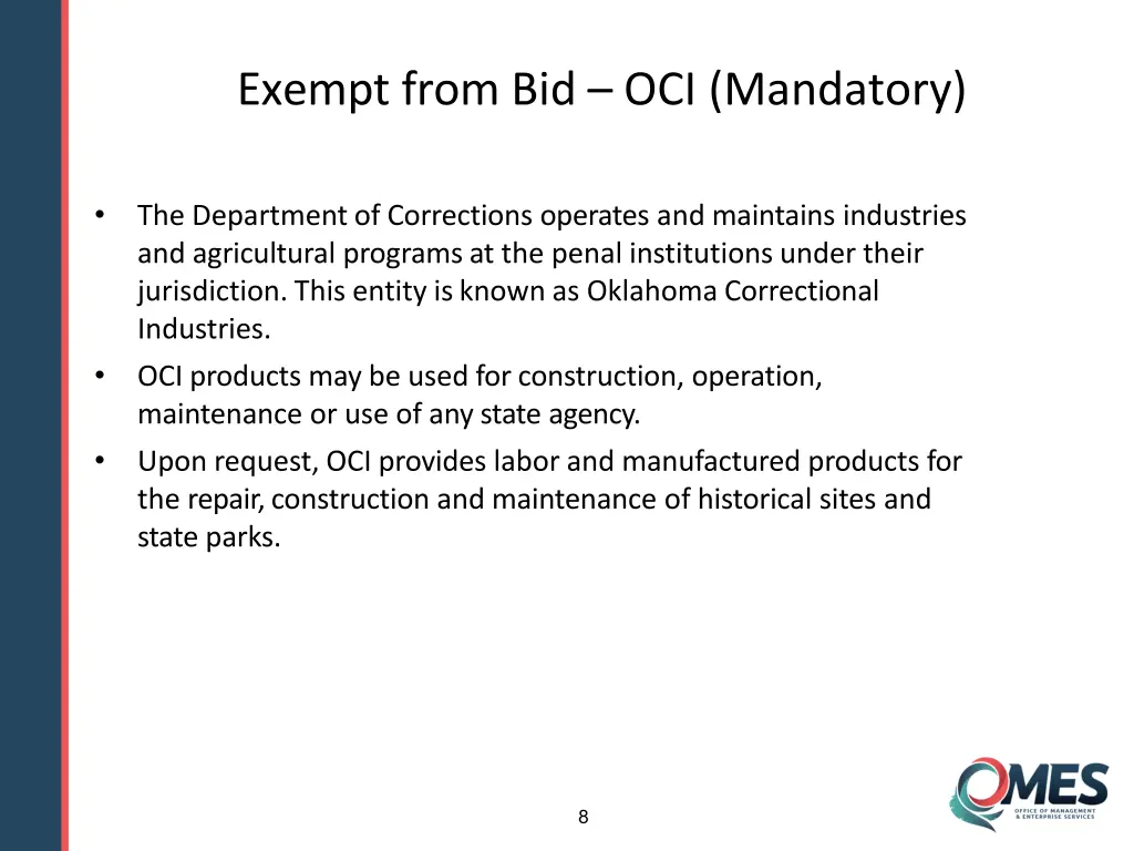 exempt from bid oci mandatory