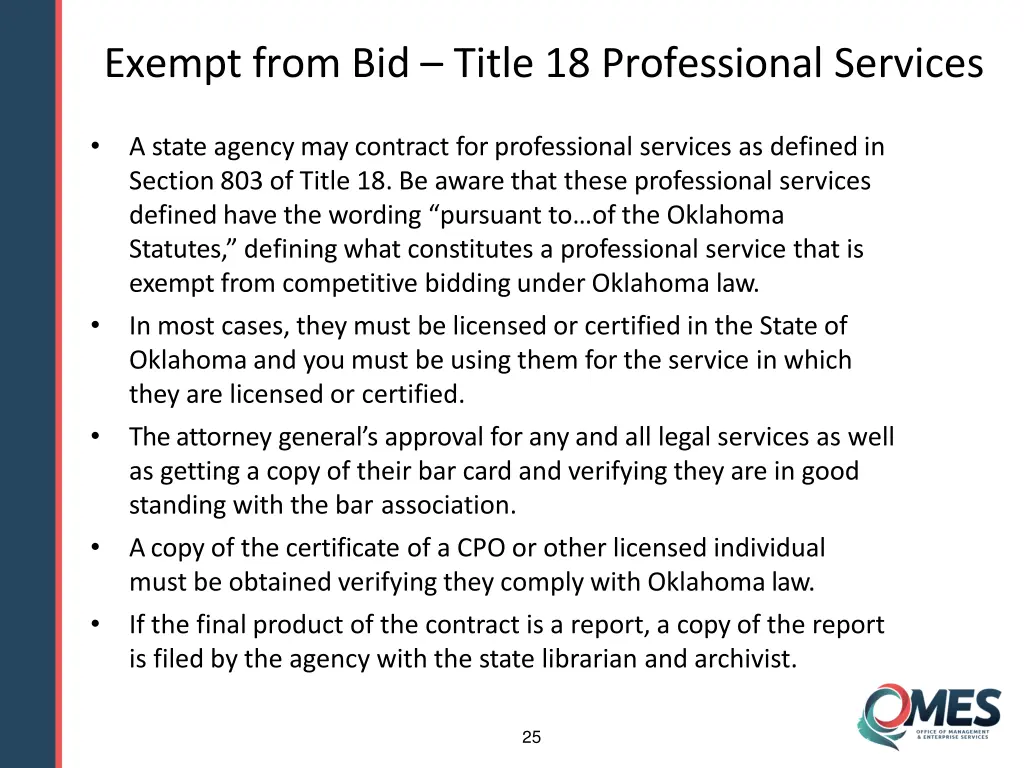 exempt from bid title 18 professional services