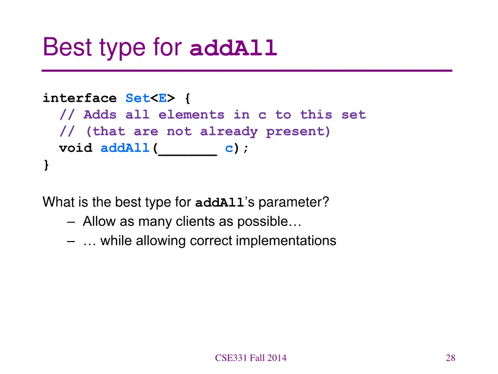 best type for addall