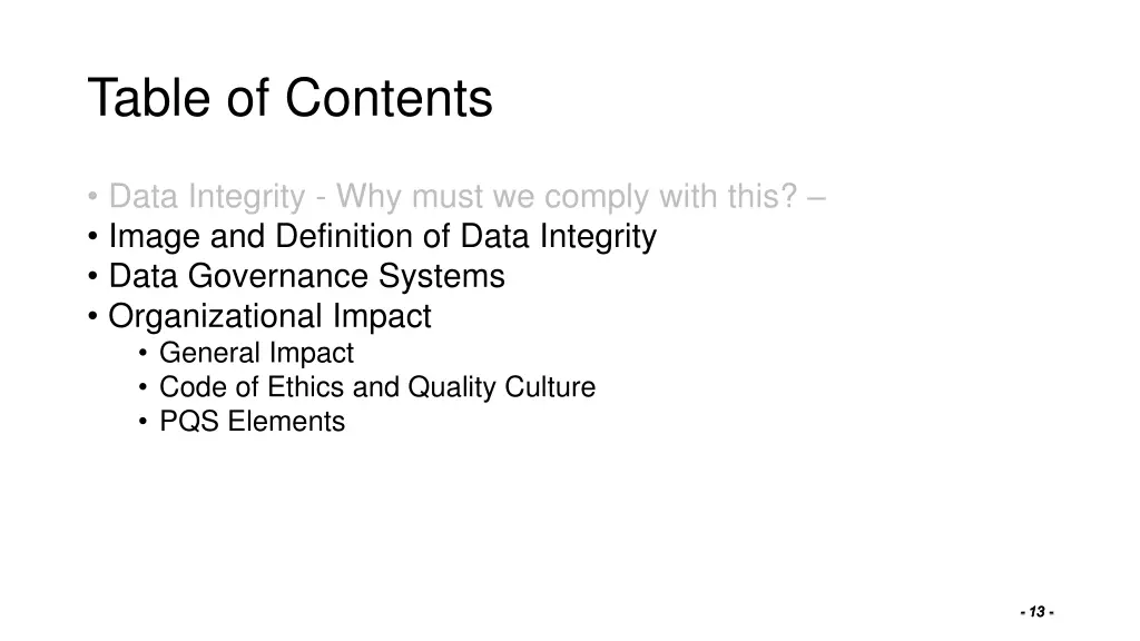 table of contents 1