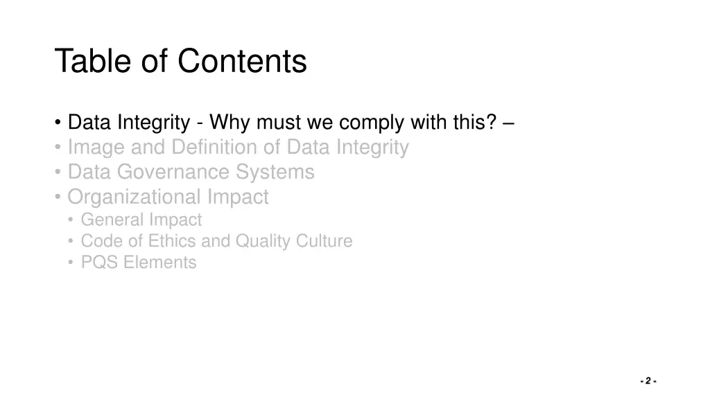 table of contents