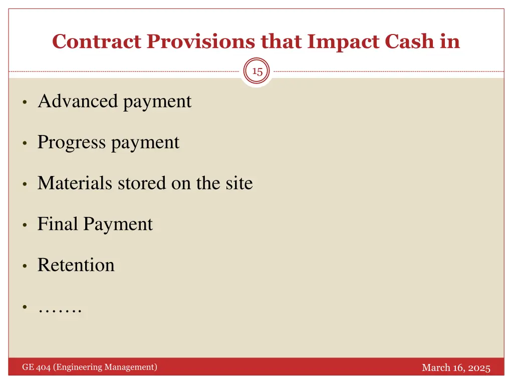 contract provisions that impact cash in