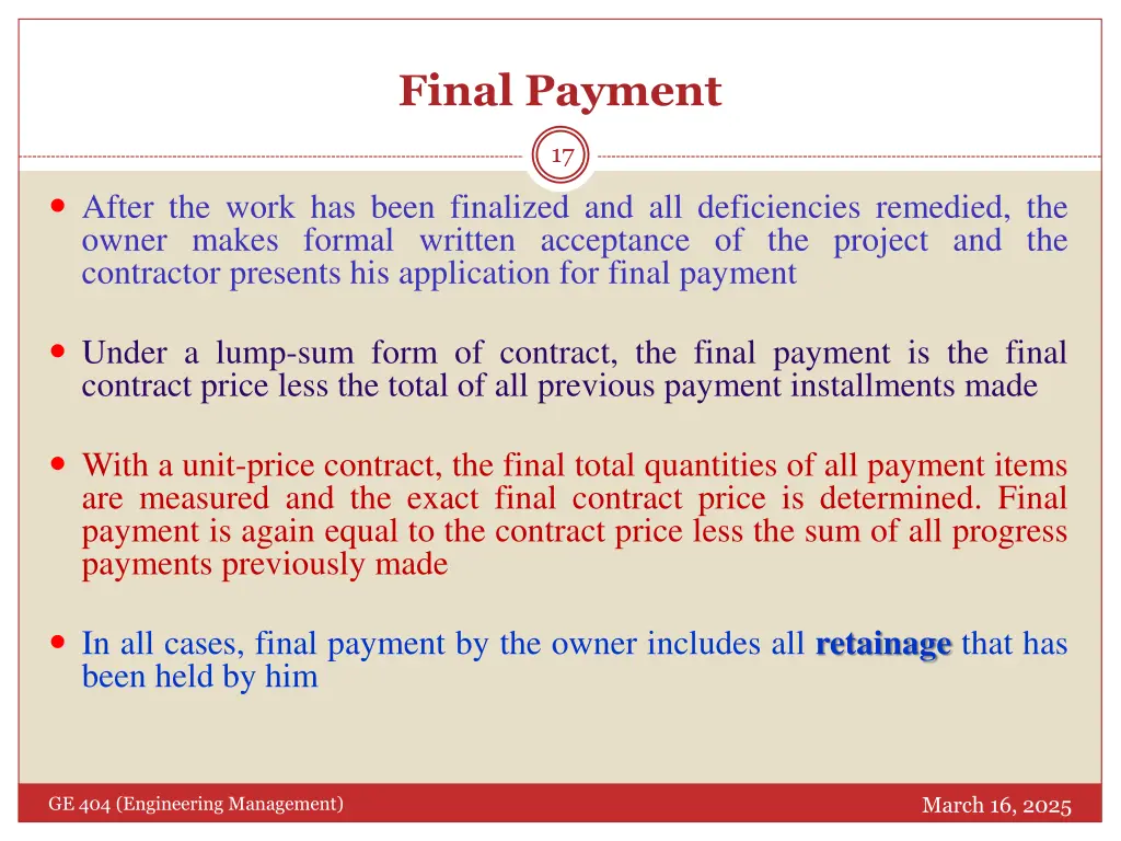 final payment